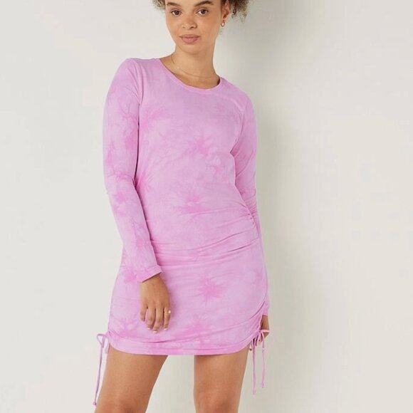 Victoria's Secret PINK Solid Bodycon Cinched Dress, Tie Dye Pink, NWT, Sz L - Picture 1 of 8
